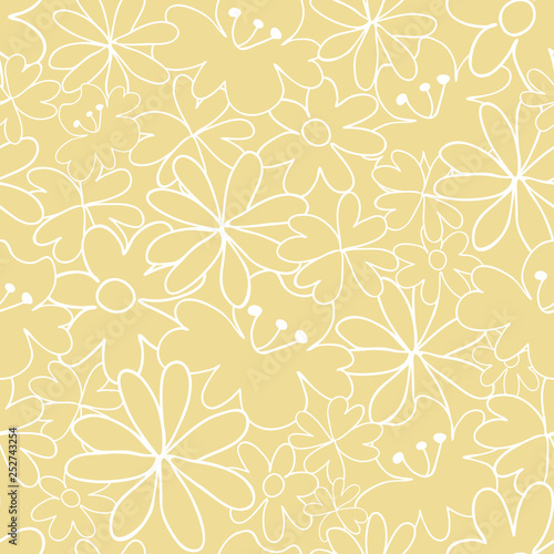 Seamless pattern with flowers, vector illustration. Cream yellow from background spring garden collections