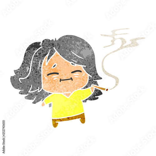 retro cartoon of cute kawaii old woman