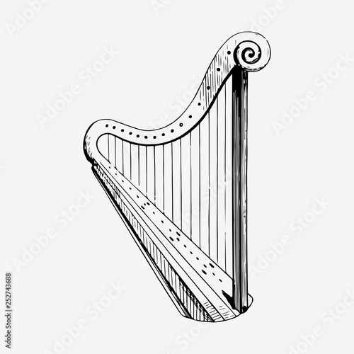 Fotografie, Obraz Vintage harp illustration