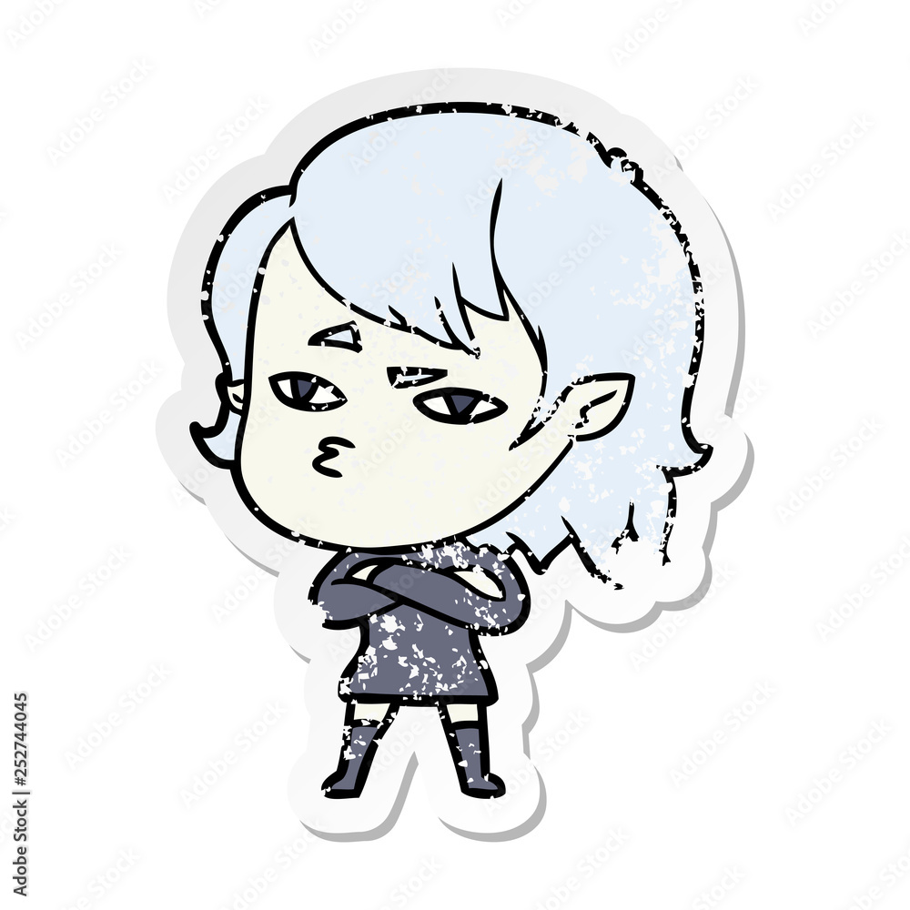 distressed sticker of a cartoon vampire girl distressed sticker of a cartoon vampire girl