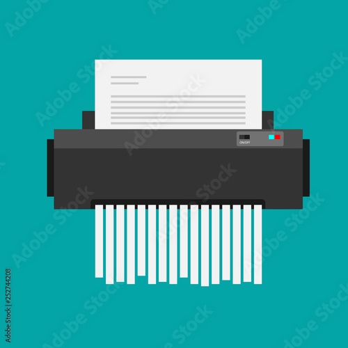paper shredder confidential icon and private document office information protection. flat vector illustration