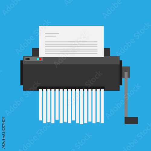 paper shredder confidential icon and private document office information protection. flat vector illustration