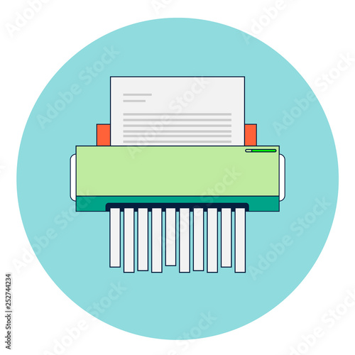 paper shredder confidential icon and private document office information protection. flat vector illustration