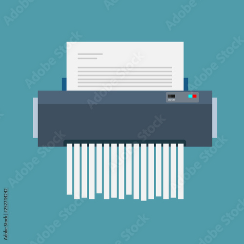paper shredder confidential icon and private document office information protection. flat vector illustration