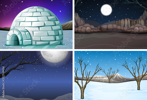 Set of winter night scene