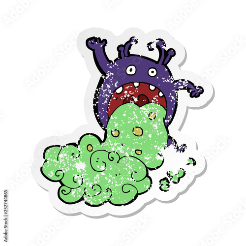 retro distressed sticker of a cartoon gross monster being sick
