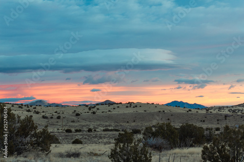 Beautiful New Mexico sunrise over winter landscape  Magdalena  copy space  horizontal aspect