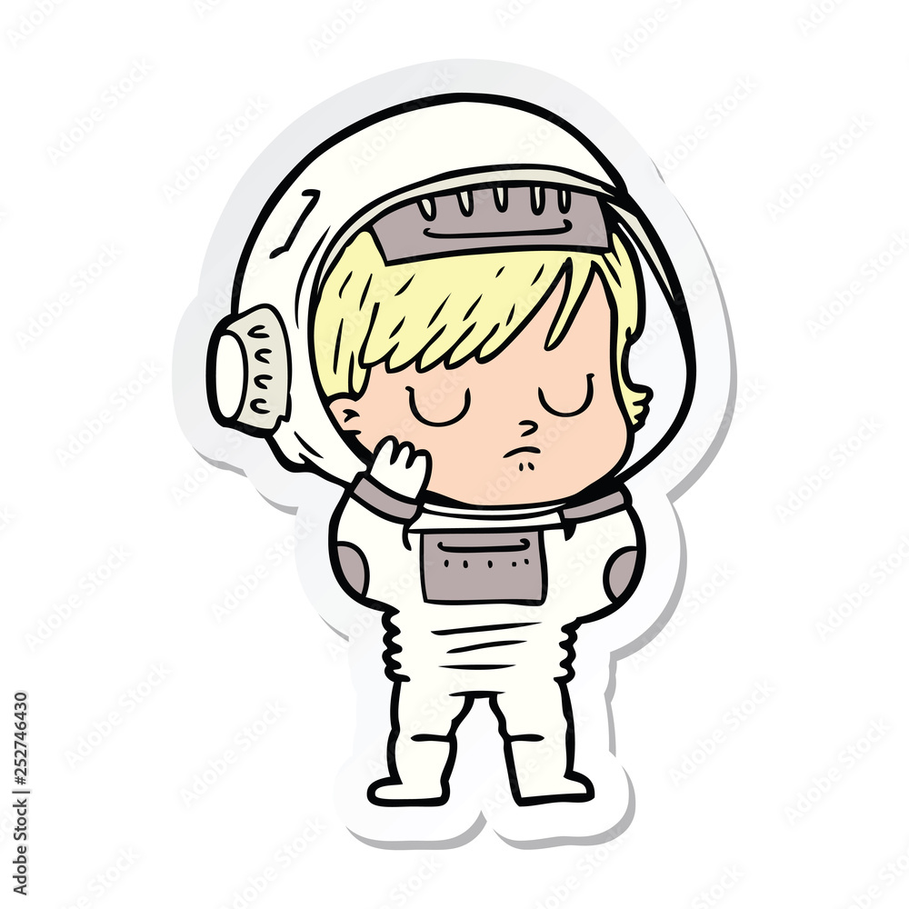 sticker of a cartoon astronaut woman sticker of a cartoon astronaut woman