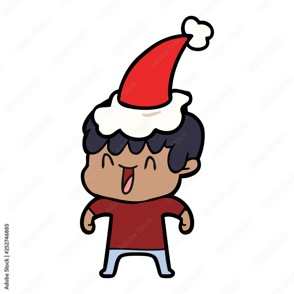 line drawing of a laughing boy wearing santa hat line drawing of a laughing boy wearing santa hat