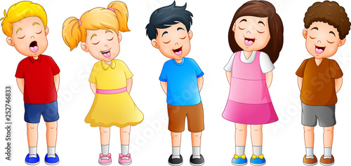 Cartoon group of children singing together