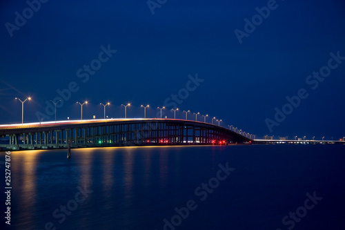 Queen Isabella Memorial Bridge in the Blue Hour from Port Isabel, Texas photo