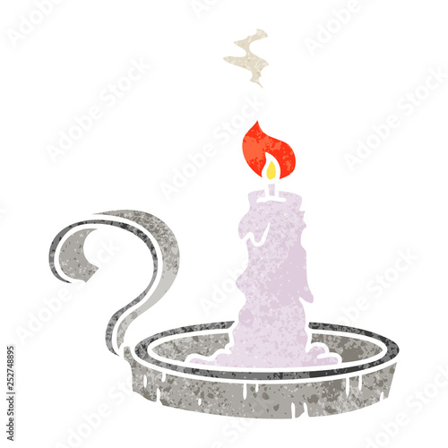 retro cartoon doodle of a candle holder and lit candle