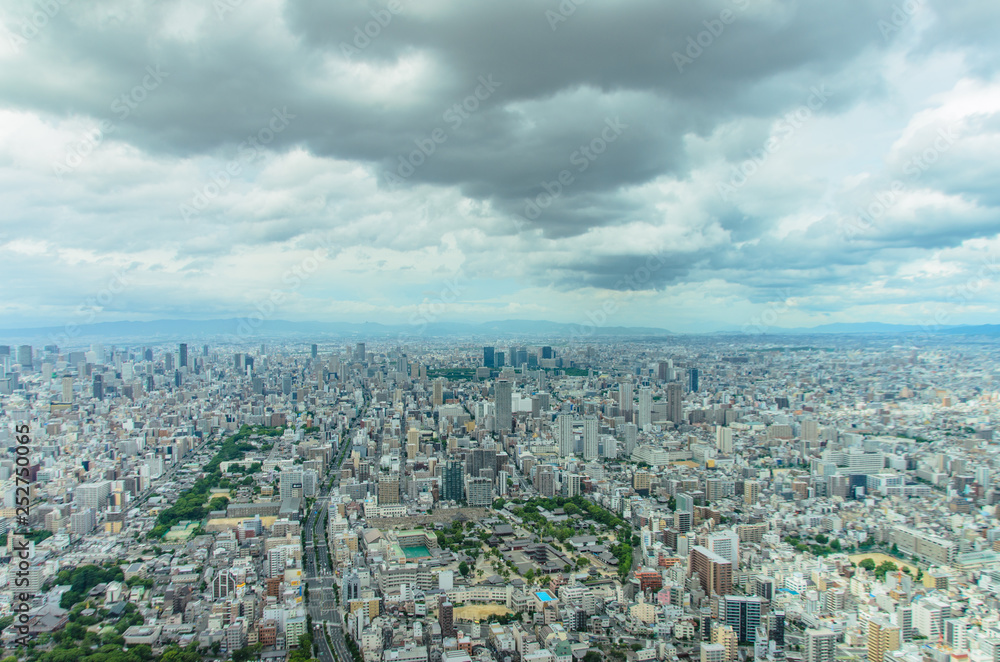 Aerial View of Osaka city from Abeno Harukas .