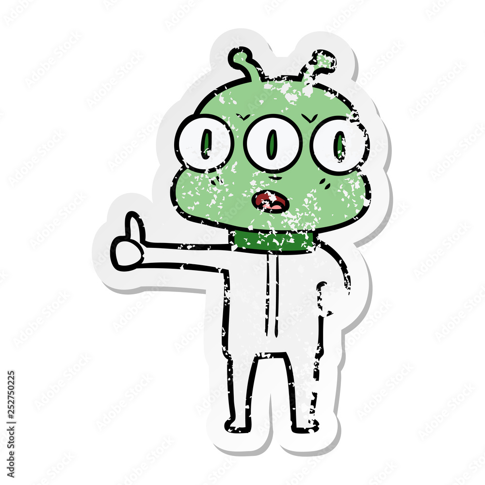 Obraz premium distressed sticker of a cartoon three eyed alien
