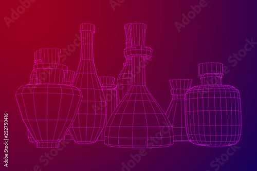 Set of wine bottles. Model wireframe low poly mesh vector illustration