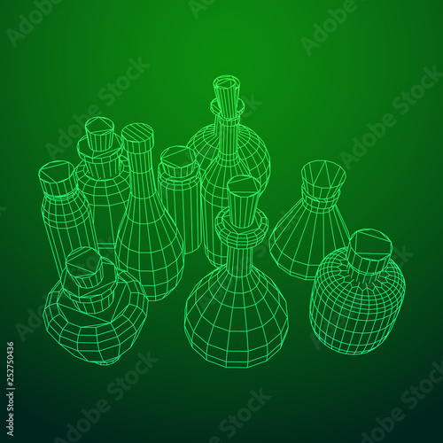 Set of wine bottles. Model wireframe low poly mesh vector illustration