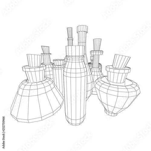 Set of wine bottles. Model wireframe low poly mesh vector illustration