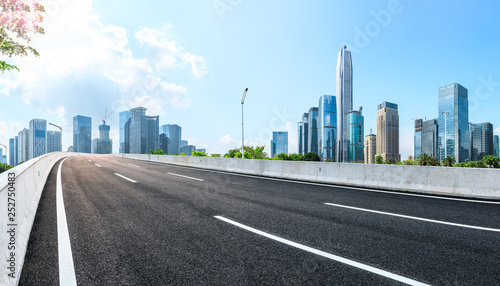 Asphalt highway with panoramic city skyline in Shenzhen