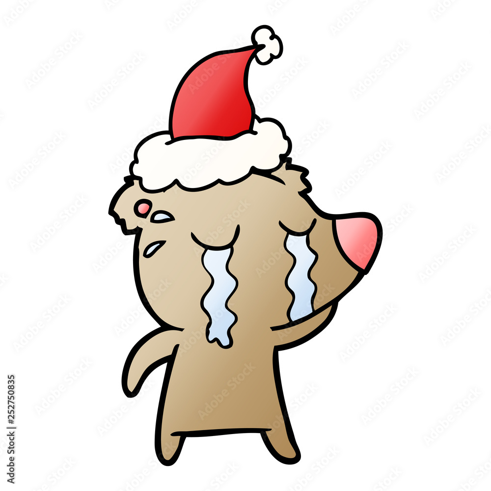 gradient cartoon of a crying bear wearing santa hat gradient cartoon of a crying bear wearing santa hat