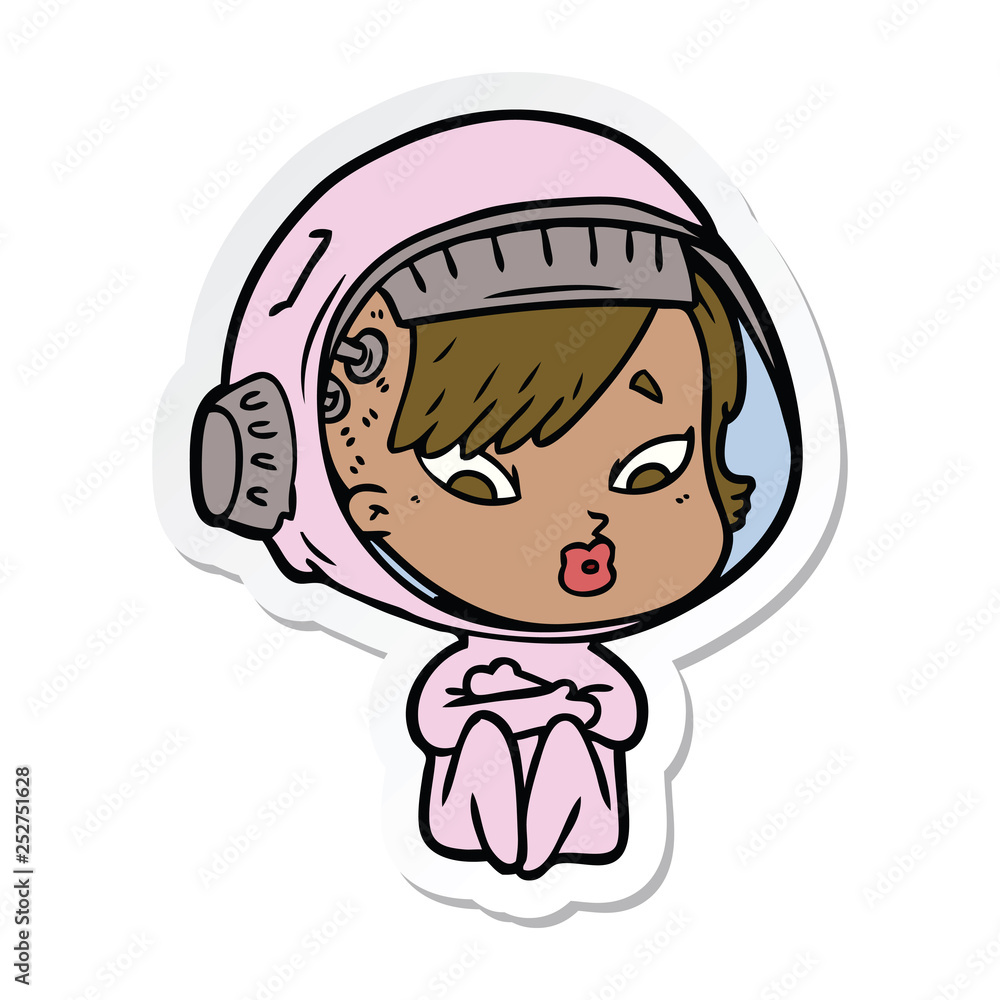 sticker of a cartoon astronaut woman sticker of a cartoon astronaut woman