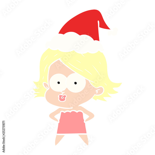 flat color illustration of a girl pouting wearing santa hat