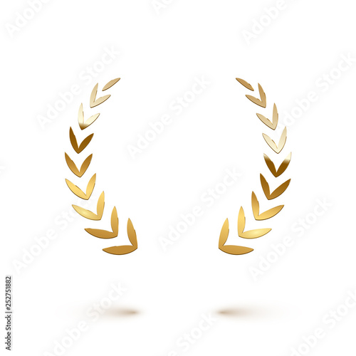 Golden shiny laurel wreath isolated on white background. Vector design element.