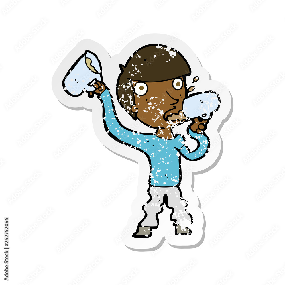 Fototapeta premium retro distressed sticker of a cartoon man drinking beer