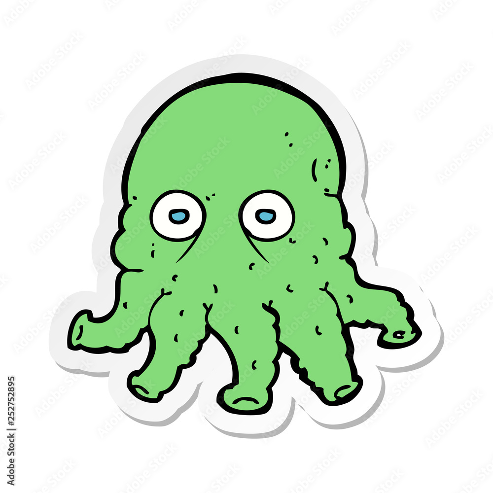 sticker of a cartoon alien squid face sticker of a cartoon alien squid face