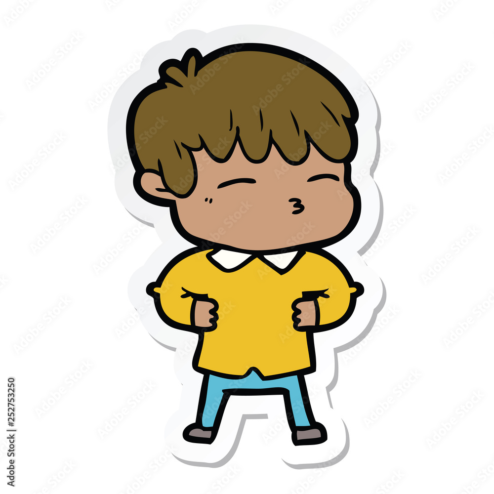 sticker of a cartoon curious boy sticker of a cartoon curious boy