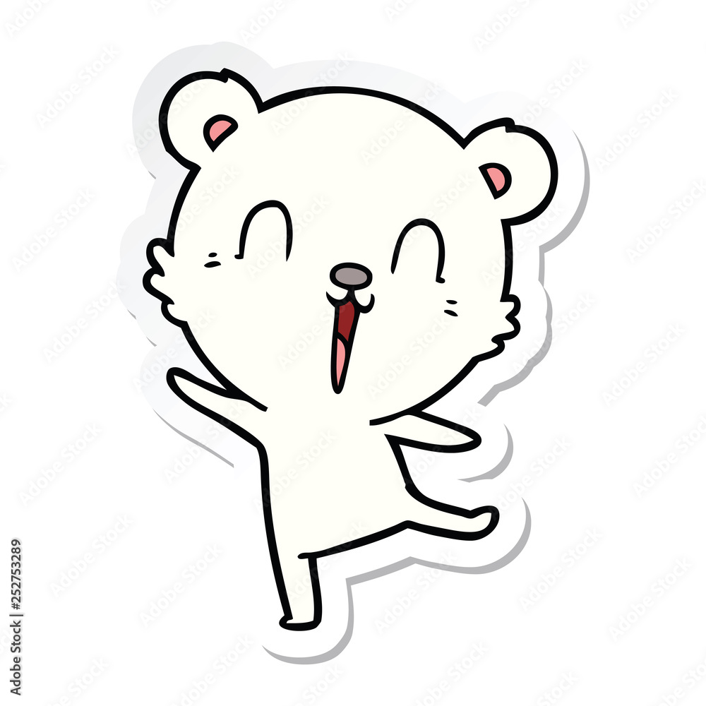 sticker of a happy cartoon polar bear dancing sticker of a happy cartoon polar bear dancing