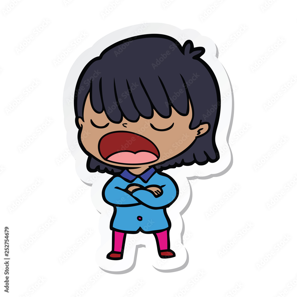 sticker of a cartoon woman talking loudly