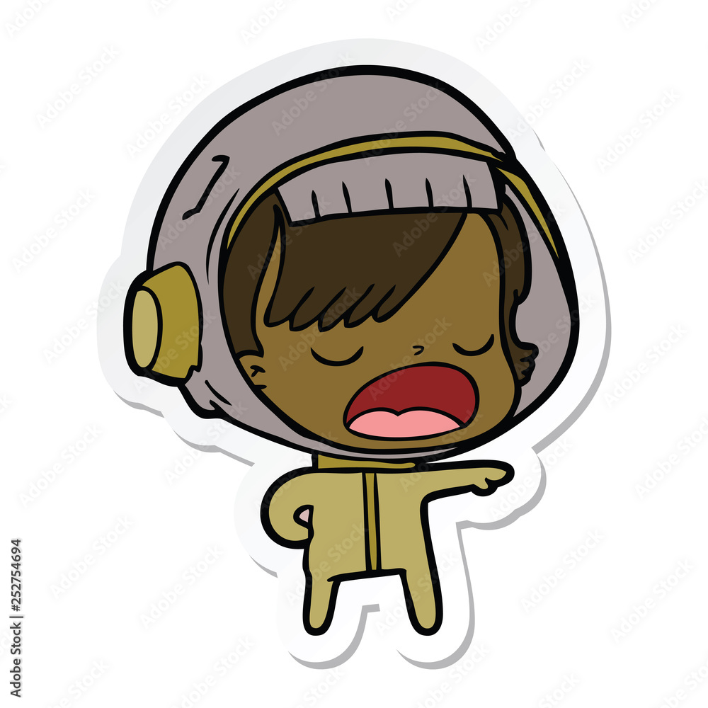 Obraz premium sticker of a cartoon astronaut woman explaining