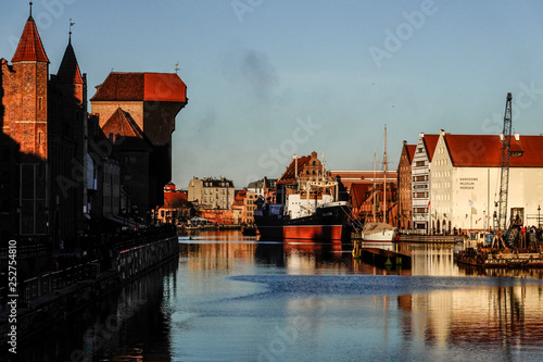 Gdansk, Poland Winter view over the Motlawa River.