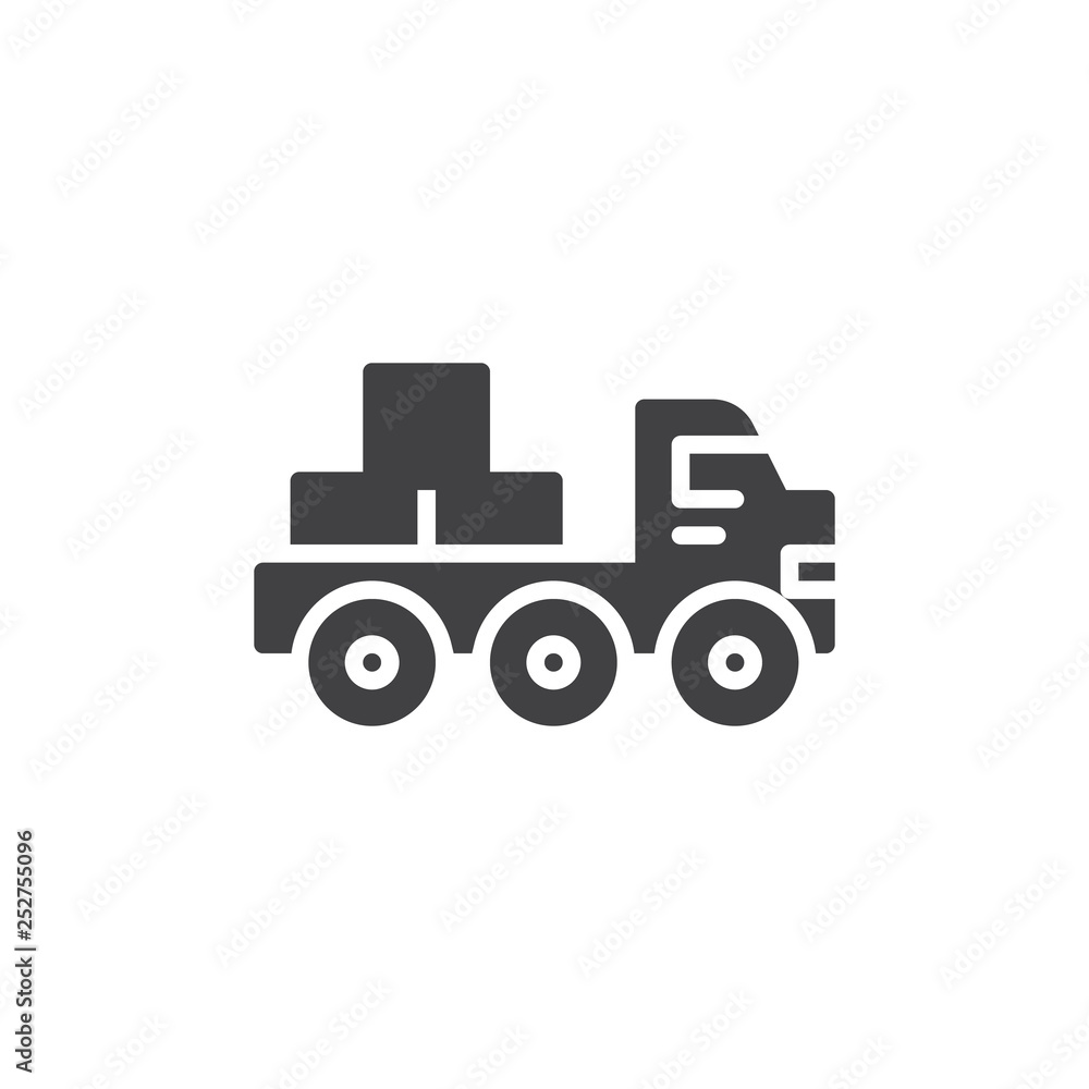 Flatbed truck vector icon. filled flat sign for mobile concept and web design. Truck with Bricks glyph icon. Construction machines symbol, logo illustration. Pixel perfect vector graphics