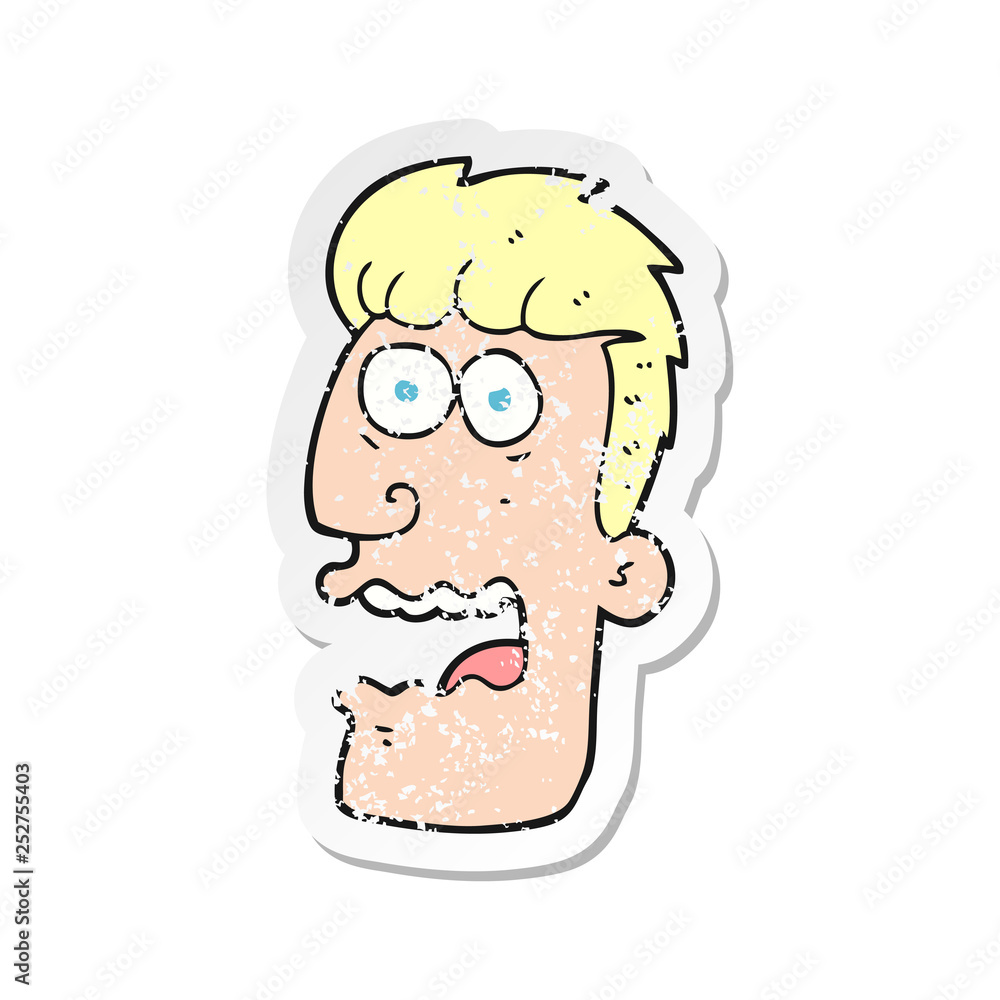 retro distressed sticker of a cartoon shocked man retro distressed sticker of a cartoon shocked man