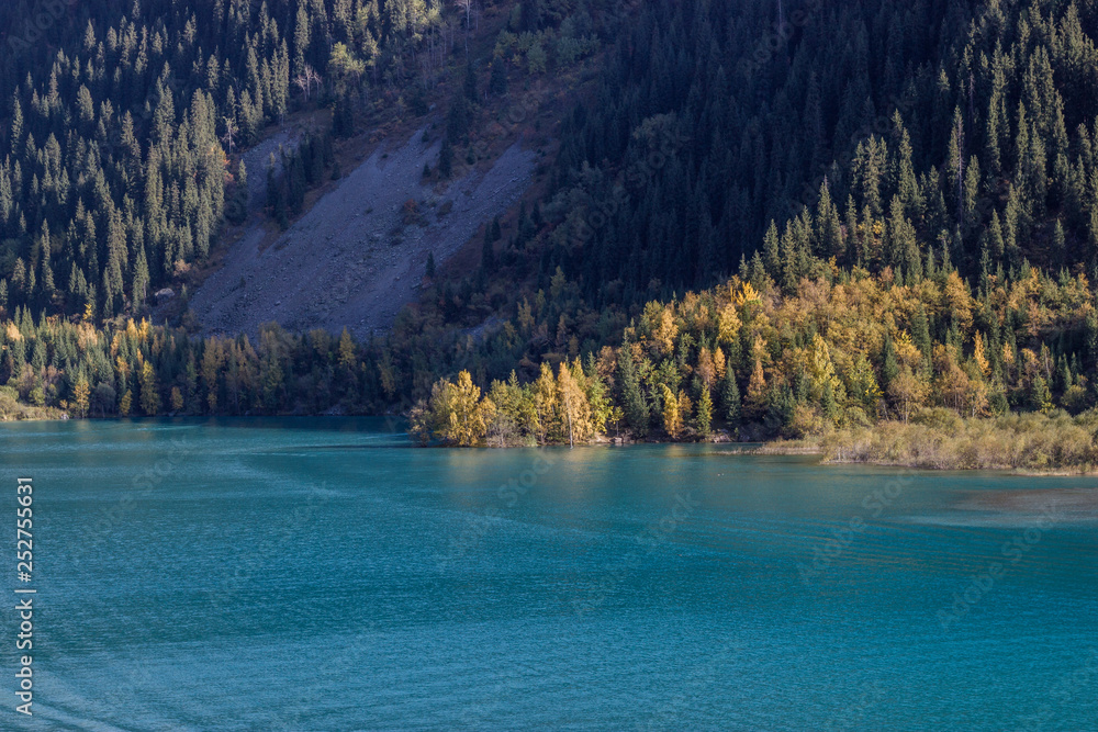 Issyk mountain lake landscape in Autumn