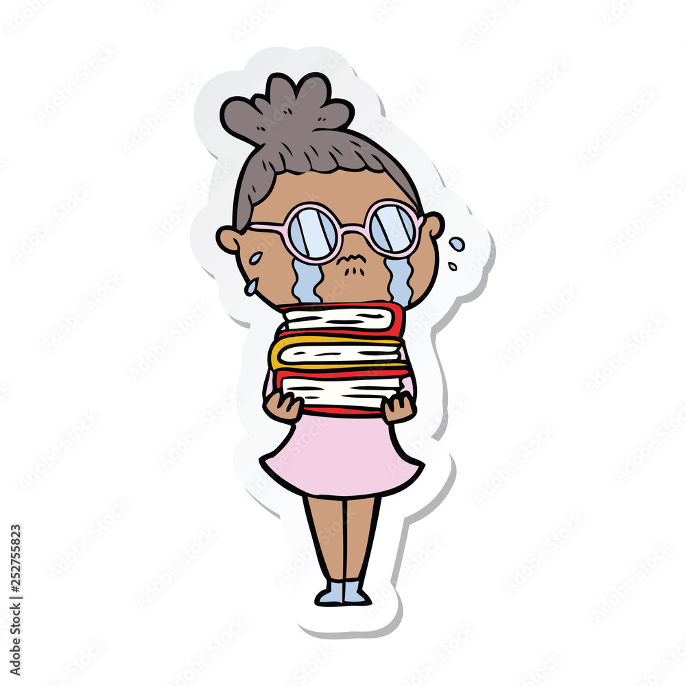 sticker of a cartoon crying woman wearing spectacles sticker of a cartoon crying woman wearing spectacles