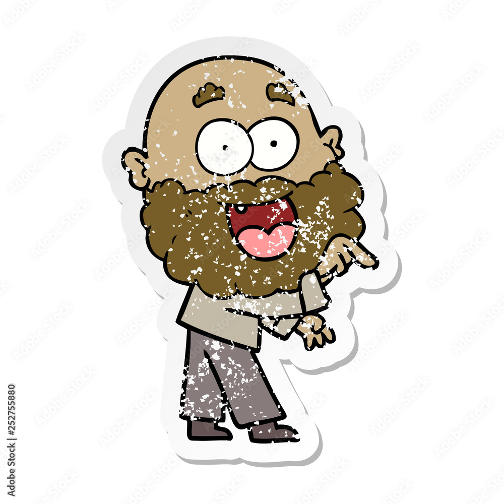 distressed sticker of a cartoon crazy happy man with beard distressed sticker of a cartoon crazy happy man with beard