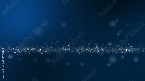 blue background, digital signature with wave particles, sparkle, veil and space with depth of field. The particles are white light lines. © kokotewan