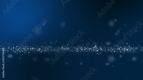 blue background, digital signature with wave particles, sparkle, veil and space with depth of field. The particles are white light lines.