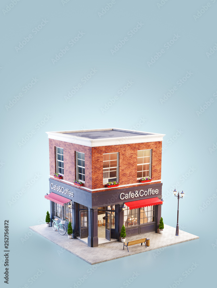 Unusual 3d illustration of a cozy cafe Unusual 3d illustration of a cozy cafe