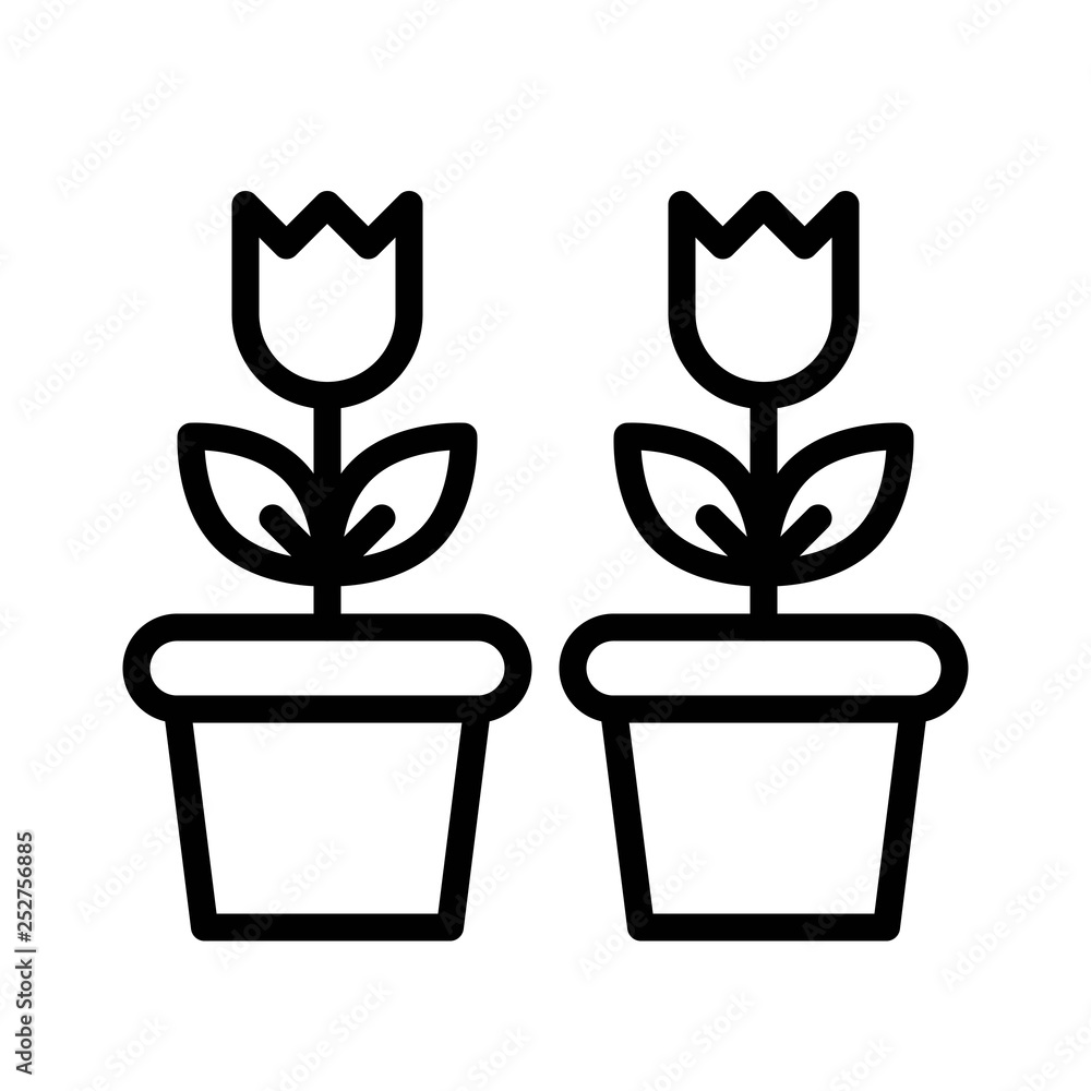 Flower pot vector, Isolated Spring season line icon