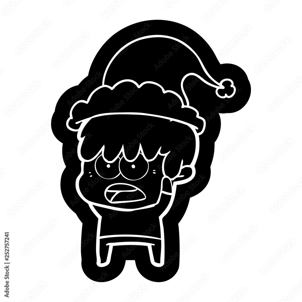 worried cartoon icon of a boy wearing santa hat worried cartoon icon of a boy wearing santa hat