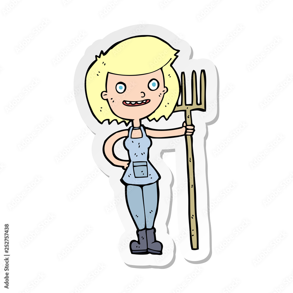 sticker of a cartoon happy farmer girl sticker of a cartoon happy farmer girl