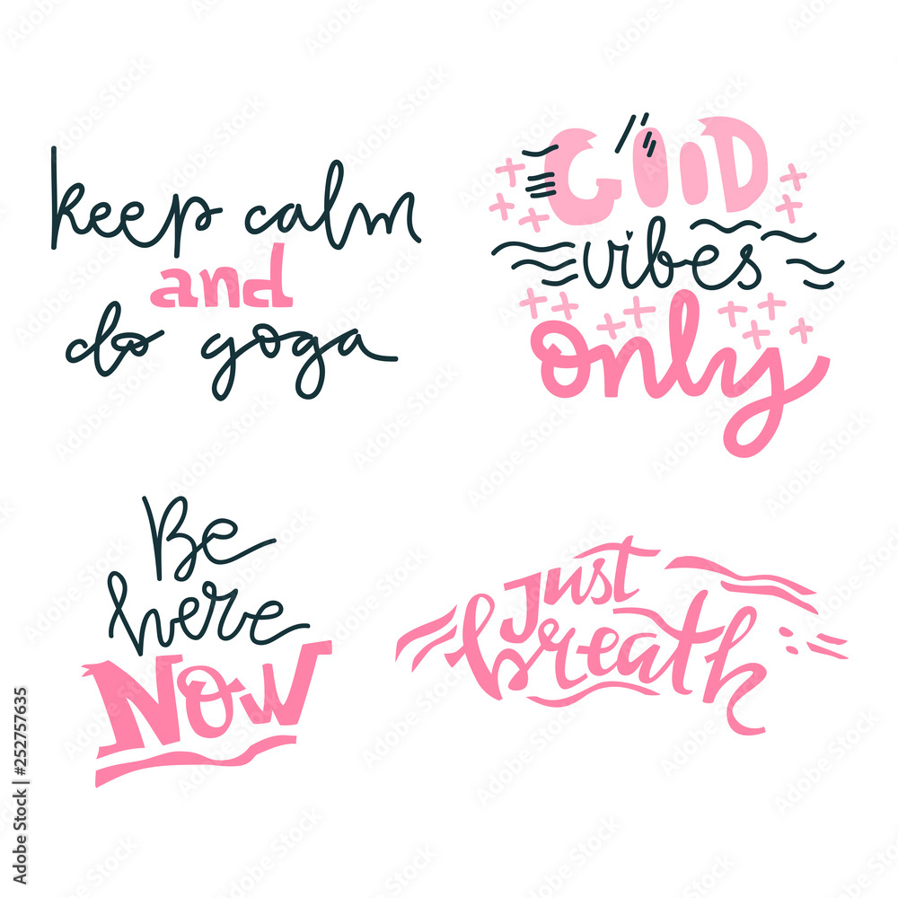 Yoga vector lettering. Collection of motivation quotes. Flat minimalist style.
