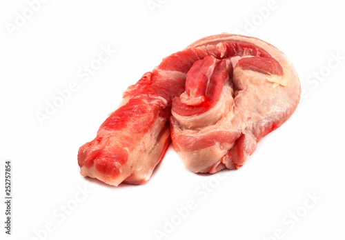 Fresh raw pork belly with skin pig isolated on white background