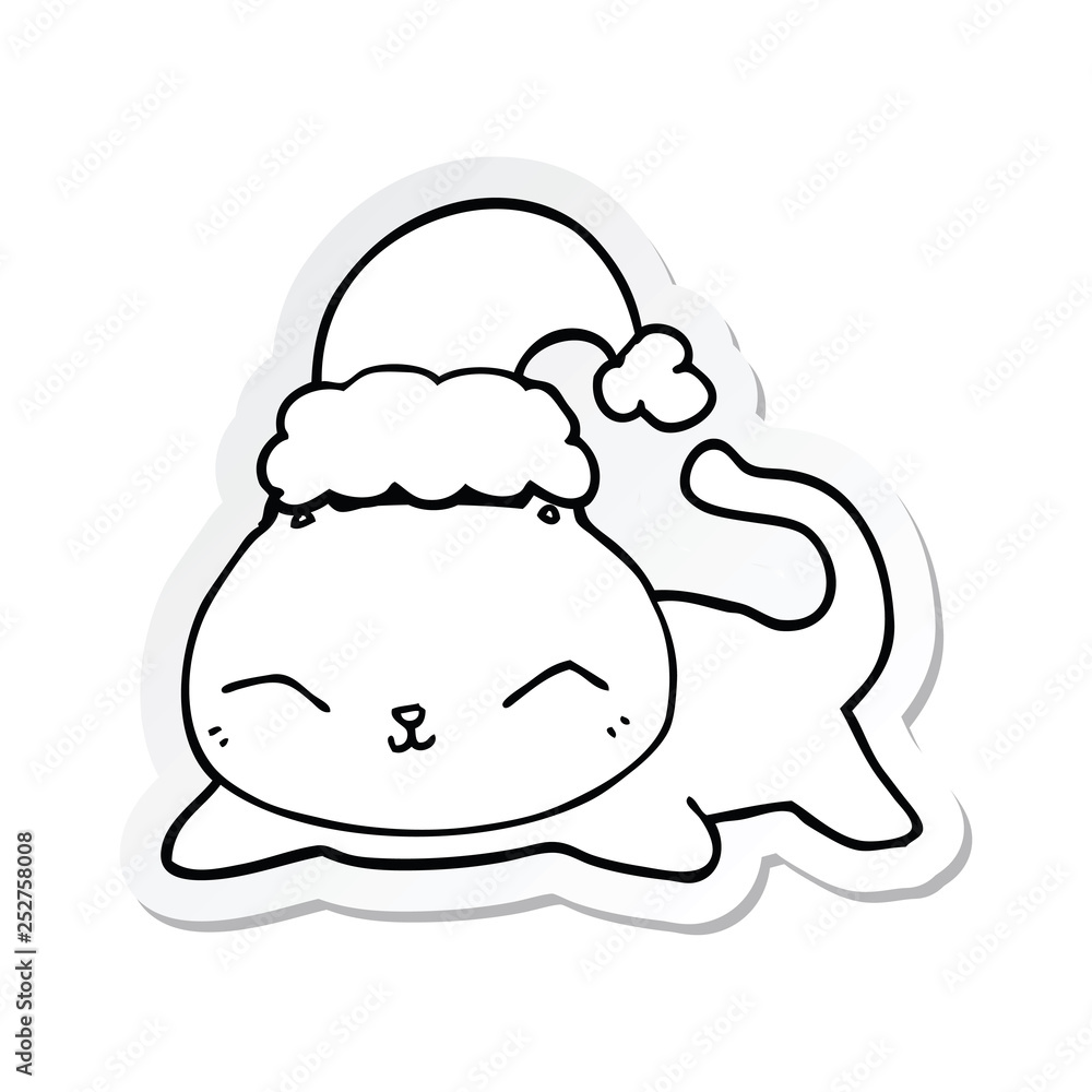 sticker of a cute cartoon christmas cat sticker of a cute cartoon christmas cat