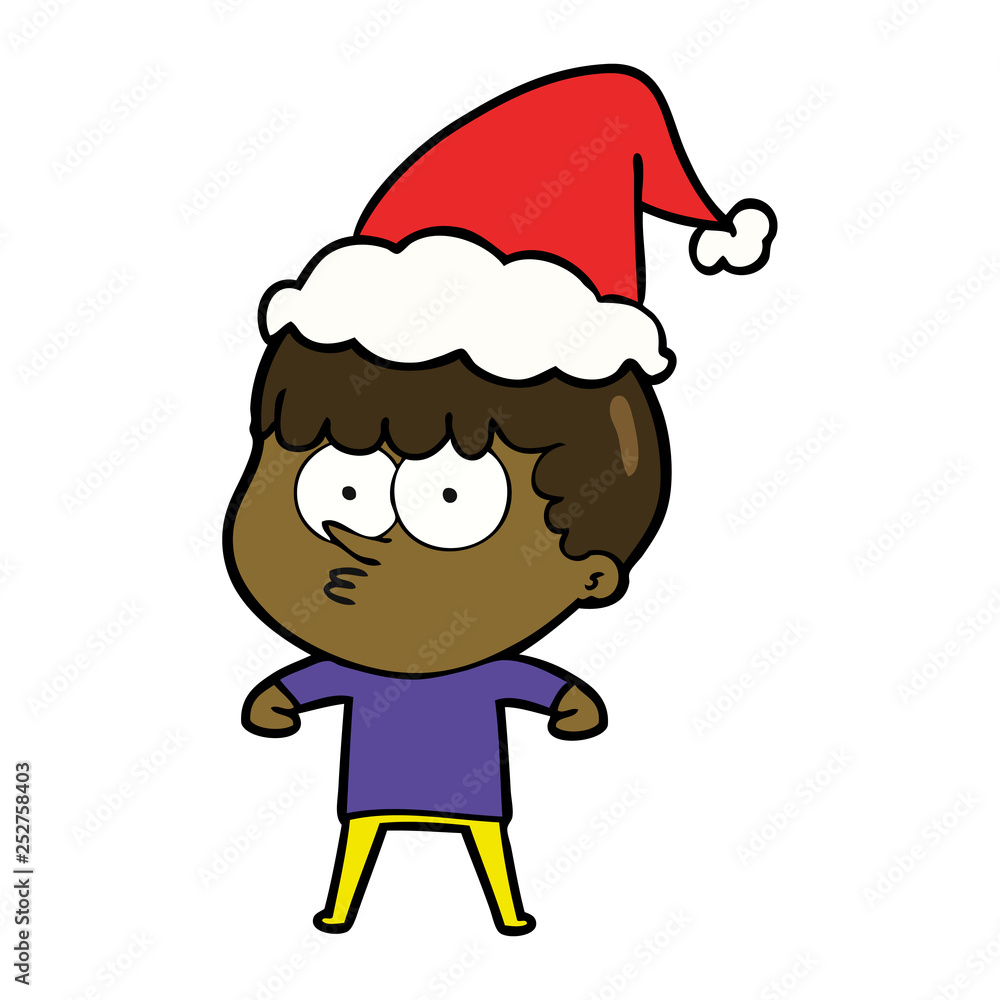 line drawing of a curious boy wearing santa hat line drawing of a curious boy wearing santa hat