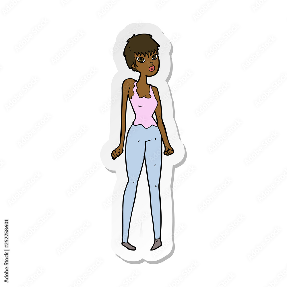 sticker of a cartoon pretty woman sticker of a cartoon pretty woman