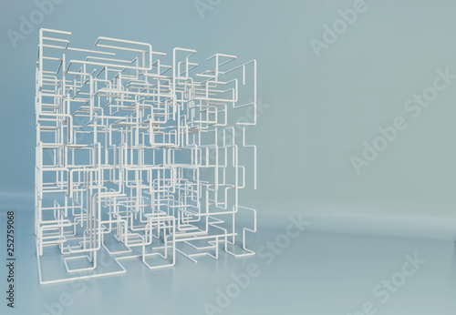 Maze boxes background. Modern technology with square mesh. Geometric abstraction lines. Cube cell. 3d rendering.